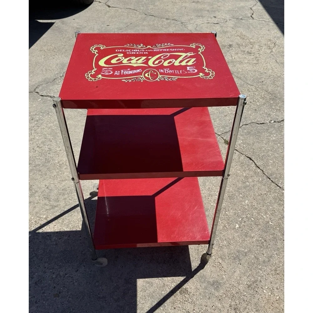 Vintage Coca-Cola 3 Tier Metal Rolling‎ Cart Serving Stand Retro Soda Rack